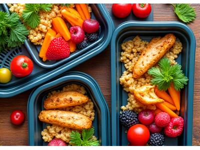 Fresh, vibrant meal prep containers for healthy eating, representing nutrition and diet