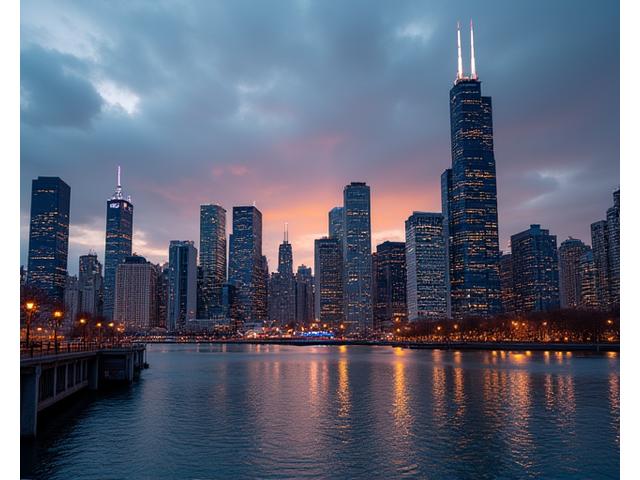 Vibrant Chicago skyline at dusk, showcasing modern architecture and a sense of urban wellbeing.