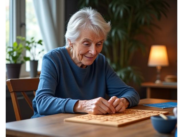 An older adult engaged in a complex puzzle, symbolizing cognitive health and a sharp mind.