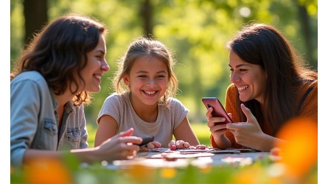 A family enjoying time together outdoors, with digital devices put away, symbolizing healthy family technology rules.