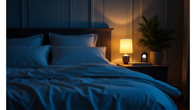 A calm bedroom environment at night, emphasizing the absence of glowing screens, for better sleep hygiene.
