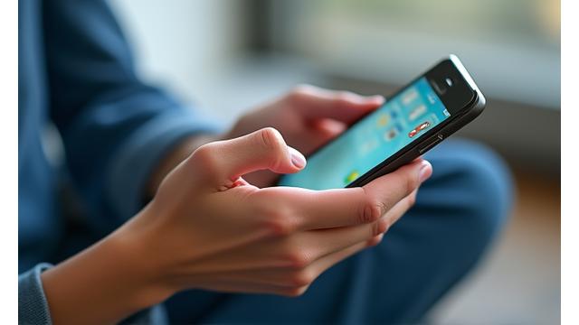 A person thoughtfully interacting with social media, demonstrating conscious consumption away from endless scrolling.