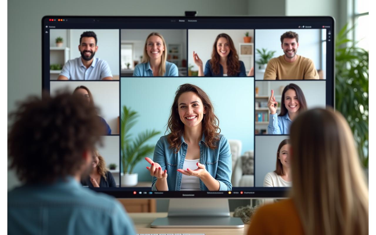 Diverse group of adults interacting with a wellness expert during a live online Q&A session