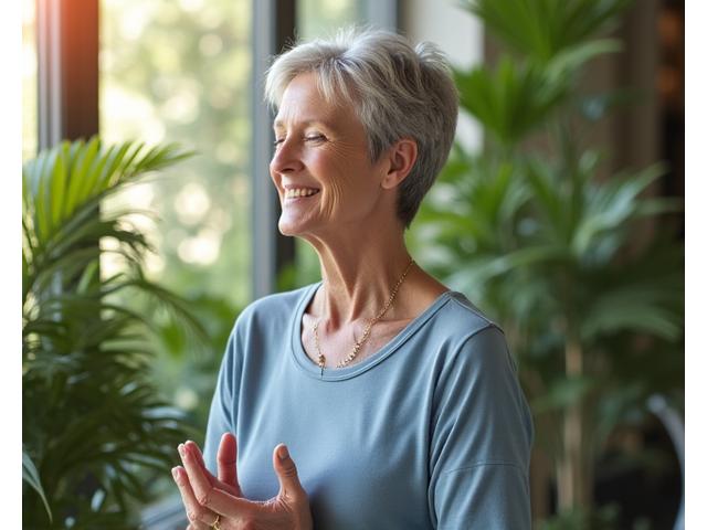 Woman enjoying a serene outdoor meditation, representing proven lifestyle upgrades for adult wellness.