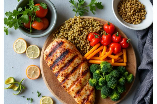 Healthy meal prep for a man, featuring lean protein, whole grains, and fresh vegetables.