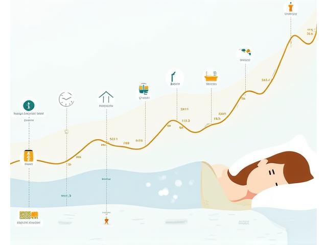 Infographic visualizing changes in sleep patterns and brain activity with age, showing a timeline and brain waves.